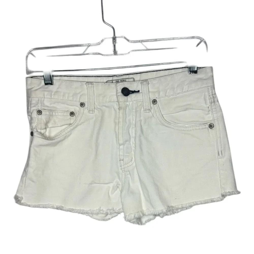 Free People White Denim Button Fly Cutoff Shorts.‎ Size 25.